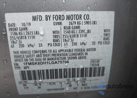 2020 Ford Explorer Xlt from USA, damaged, VIN 1FMSK8DH1LGA75704